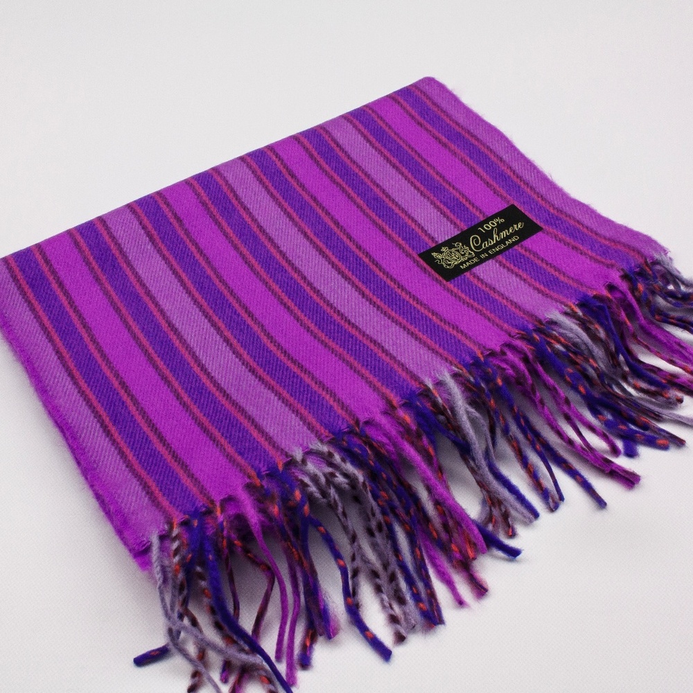 Striped Purple and Blue Cashmere Scarf